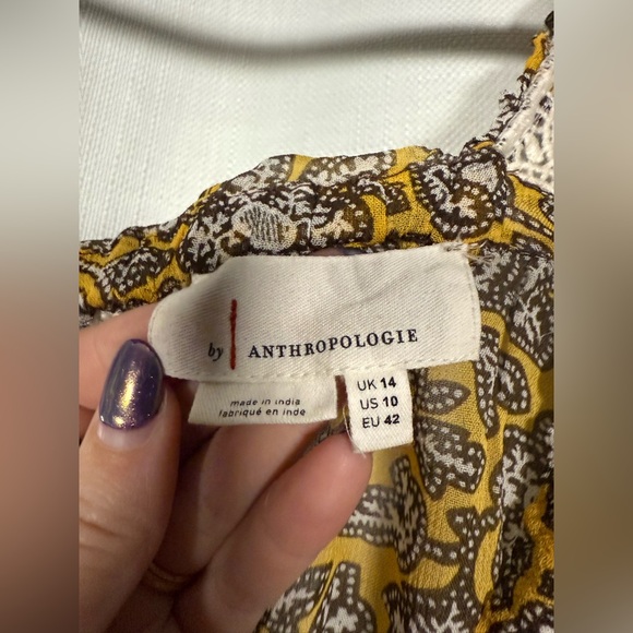 By Anthropologie Sleeveless Yellow and Brown Floral Crochet Bardot Blouse US 10 - Picture 9 of 16
